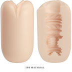 Masturbateur Catherine vu de face et en coupe, gaine extensible en TPR a tunnel interne nervure, matiere souple pour des sensations intenses.