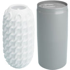 Masturbateur oeuf Fantasy Ball blanc à picots et son étui cannette gris refermable, format nomade et discret en TPR souple pour le plaisir solo masculin.