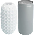 Masturbateur oeuf Wonder Ball blanc à picots et son étui cannette gris refermable, format discret et nomade en TPR souple pour le plaisir solo masculin.