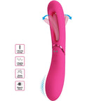 Vibromasseur point G rose vif Lexie, tete arrondie a mouvement viens-ici et anse evidée, corps en silicone velouté a boutons, flèches de mouvement, rechargeable