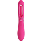 Vibromasseur point G rose vif de face, tete a anse ouverte et corps fin en silicone a boutons de commande, mouvement viens-ici et vibration, rechargeable USB