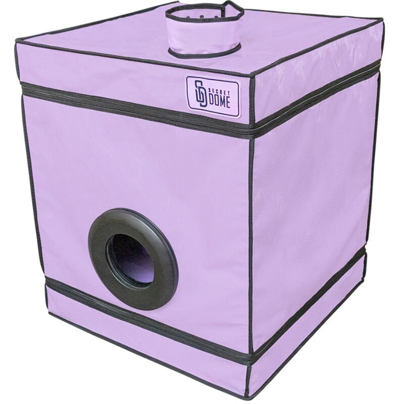 Cabine de jeu violette avec pinces de maintien et LED — vue principale