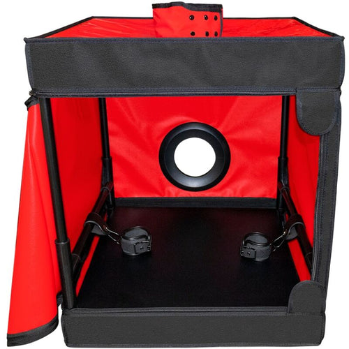 Cabine de jeu noir et rouge avec pinces et menottes — détail produit