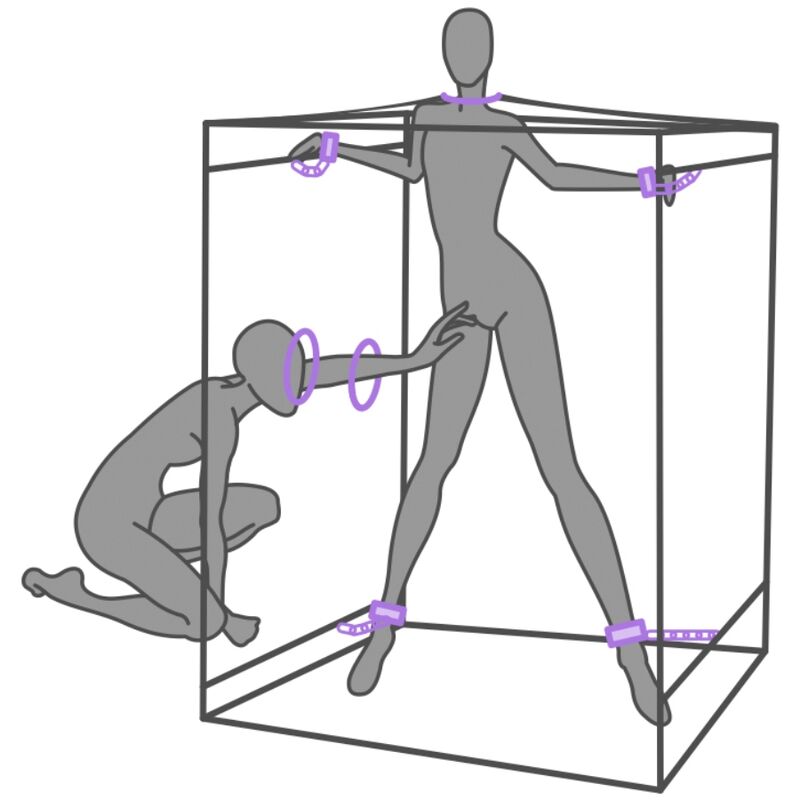 Schema au trait de deux mannequins gris dans la grande cabine Secret Dome, l'un debout l'autre agenouille, illustrant l'usage des ouvertures