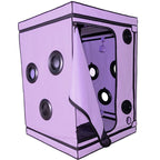 Cabine de jeu immersive violette avec serrage et LED — détail produit