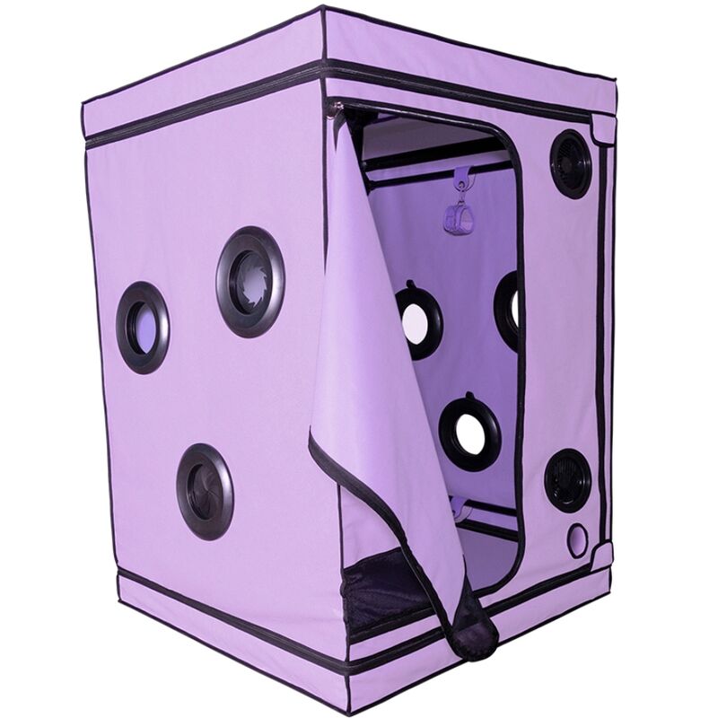 Cabine de jeu immersive violette avec serrage et LED — détail produit