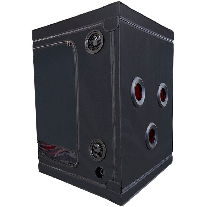 Grande cabine de jeu noir et rouge avec serrage et LED — vue de profil