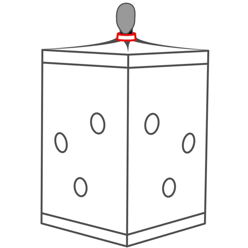 Schema au trait de la grande cabine Secret Dome vide montrant l'emplacement des ouvertures circulaires sur les faces, sans personnage