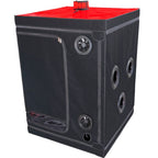 Grande cabine de jeu noir et rouge avec serrage et LED — vue de dos