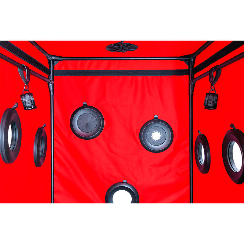 Grande cabine de jeu noir et rouge avec serrage et LED — détail produit