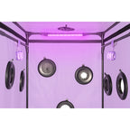 Cabine de jeu immersive violette avec serrage et LED — vue de dos 2