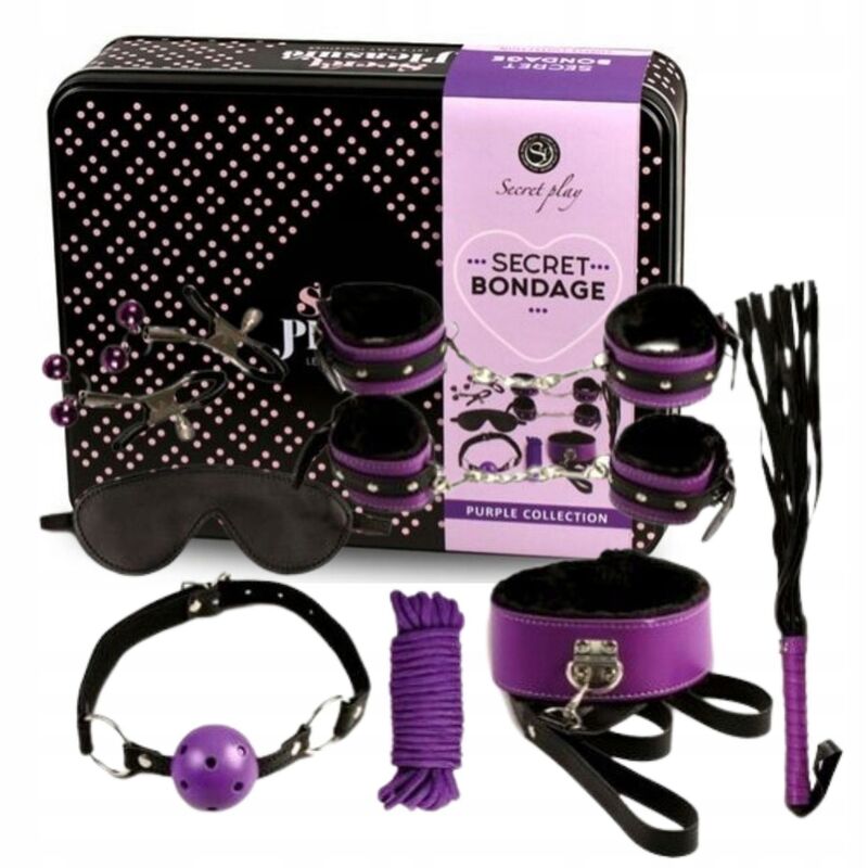 Coffret bondage complet huit pièces violet et noir — vue de profil