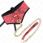 Collier large de soumission à détail dentelle avec laisse — détail texture surface