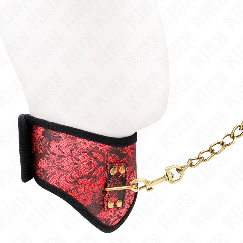 Collier large de soumission à détail dentelle avec laisse — vue de profil