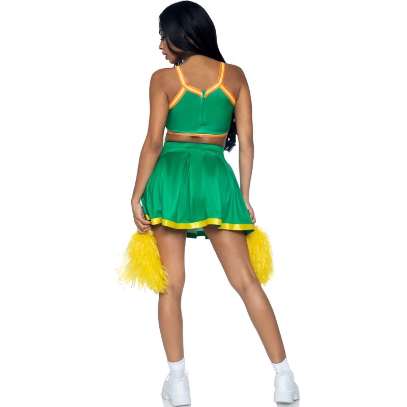 Costume pom-pom girl crop top et jupe plissée — détail texture surface