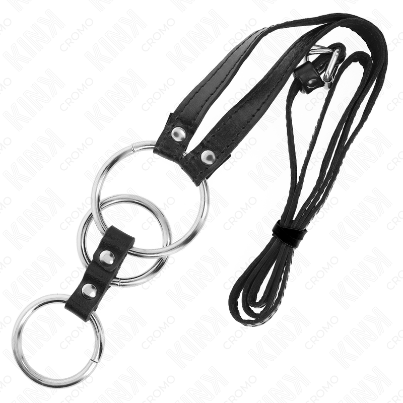 Anneau pénien triple métal avec ceinture en cuir — vue de dos