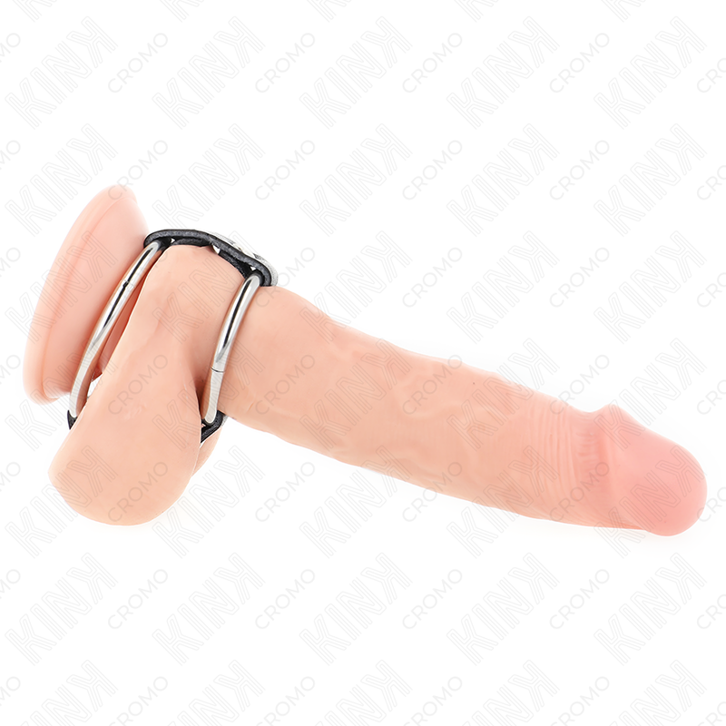 Double anneau pénien métal et cuir — détail produit