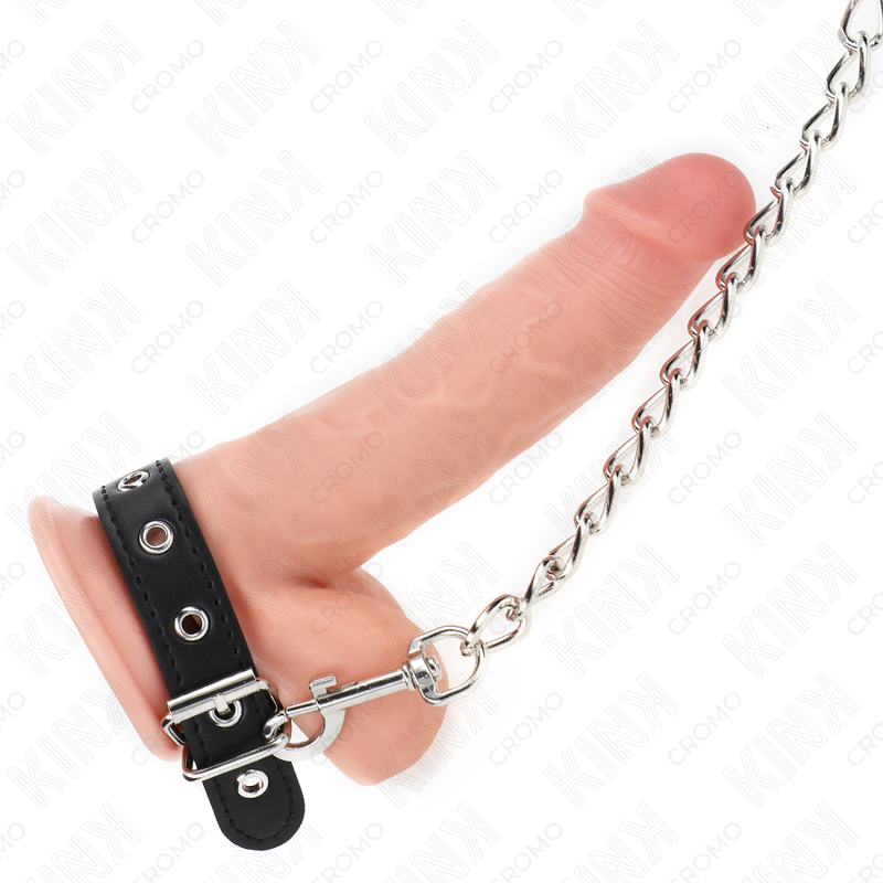 Anneau pénis en cuir avec sangle et chaîne en métal — détail produit