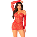 Mini-robe résille épaules dénudées rouge — vue principale