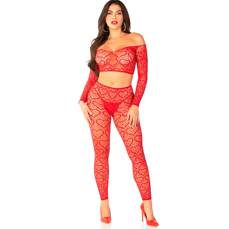 Ensemble crop top et collants rouge audacieux Leg Avenue — vue principale