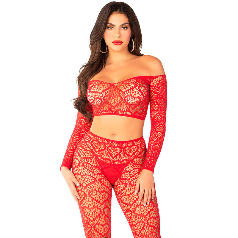 Ensemble crop top et collants rouge audacieux Leg Avenue — détail produit