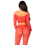 Ensemble crop top et collants rouge audacieux Leg Avenue — détail texture surface