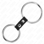 Double anneau pénien métal relié par sangle cuir — vue de dos