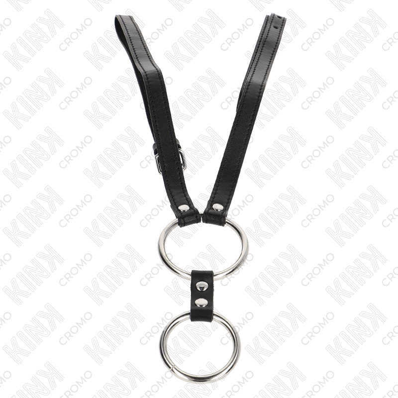 Double anneau pénis en métal avec ceinture en cuir — vue de profil