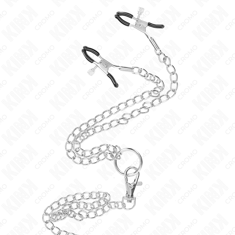 kink anneau penis en metal triple chrome 3 8 cm a 5 cm avec chaine en metal de 26 cm et pinces a tetons modele 1