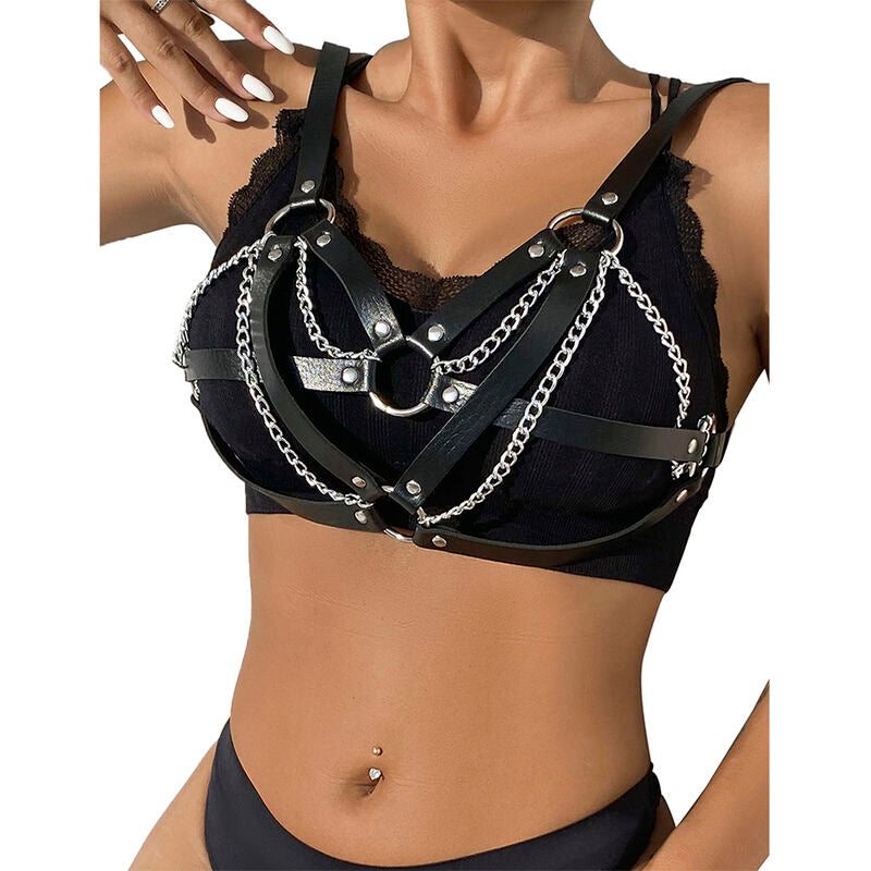Ceinture bondage punk à boucle métal noire — détail produit