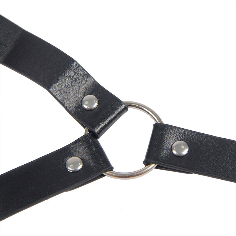 Pinces à seins en cuir style bondage noires — vue de profil