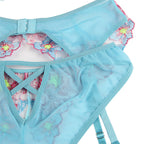 Ensemble soutien-gorge et culotte motif floral porte-jarrete — vue de profil 2