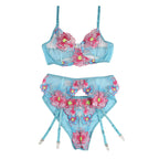 Ensemble soutien-gorge et culotte motif floral porte-jarrete — vue principale 2