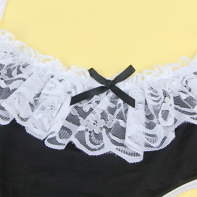 Costume sexy bicolore pour jeu de rôle — détail texture surface