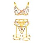 Ensemble fleuri jaune avec porte-jarretelles — vue rapprochée