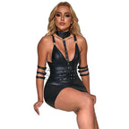 Robe lingerie cuir synthétique à liens structurants — vue de profil