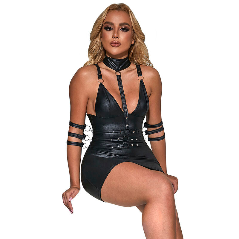 Robe lingerie cuir synthétique à liens structurants — vue de profil