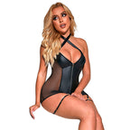 Robe lingerie en maille et finition cuir synthétique — vue de profil