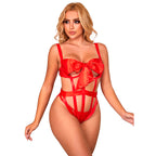 Body ajouré rouge avec nœud décoratif — vue principale