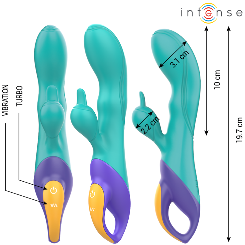 Vibromasseur rabbit double stimulation en silicone bleu — détail produit