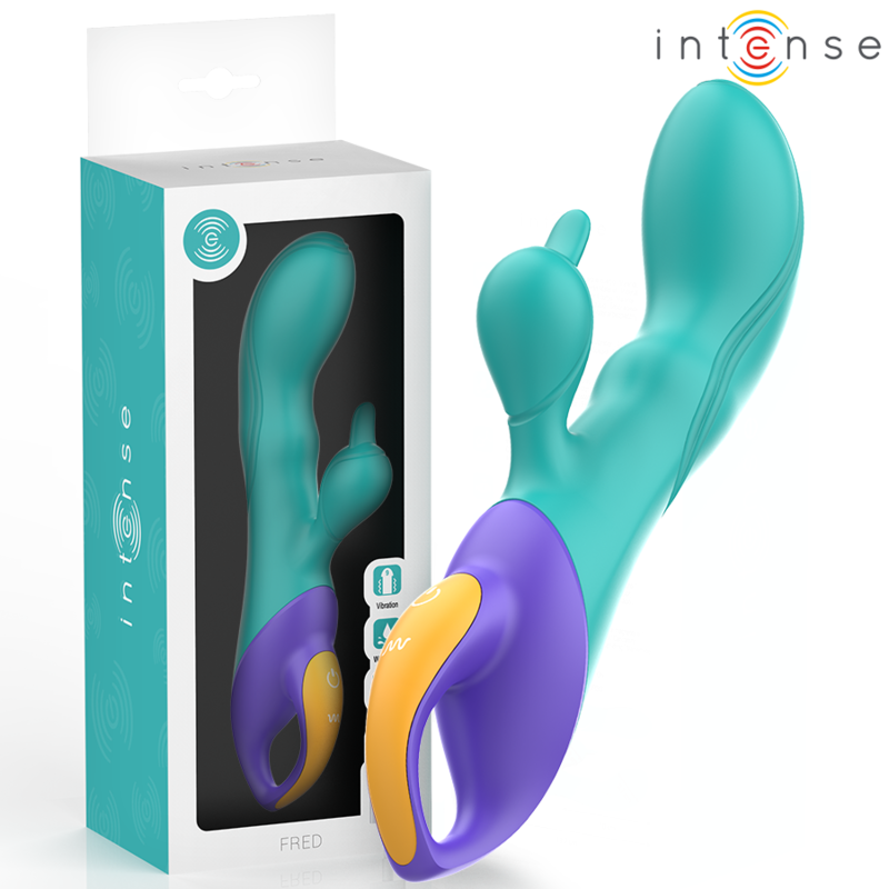 Vibromasseur rabbit double stimulation en silicone bleu — vue principale