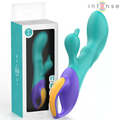 Vibromasseur rabbit double stimulation en silicone bleu — vue principale