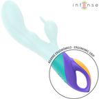 Vibromasseur rabbit double stimulation en silicone bleu — vue de dos