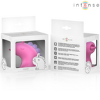 Boite Intense Pinkie ouverte montrant les stimulateurs licorne rose et turquoise, packaging fantaisie du sextoy clitoridien à mouvement mécanique en silicone.