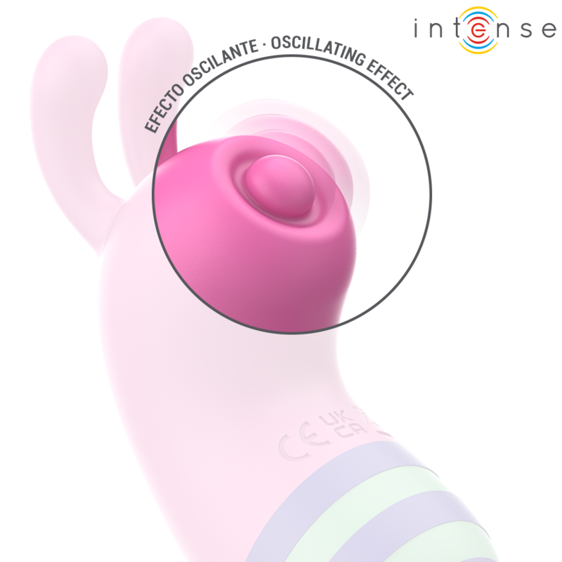 Stimulateur escargot rose Willie vu de face, bouche aspirante entouree, schema de l effet oscillant, sextoy clitoridien fantaisie en silicone doux.