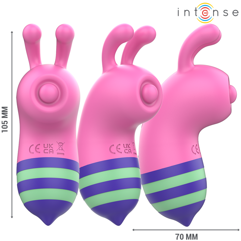 Trio de stimulateurs escargot rose Willie vus de profil, dimensions 105 mm et 70 mm, sextoy clitoridien fantaisie en silicone par aspiration.