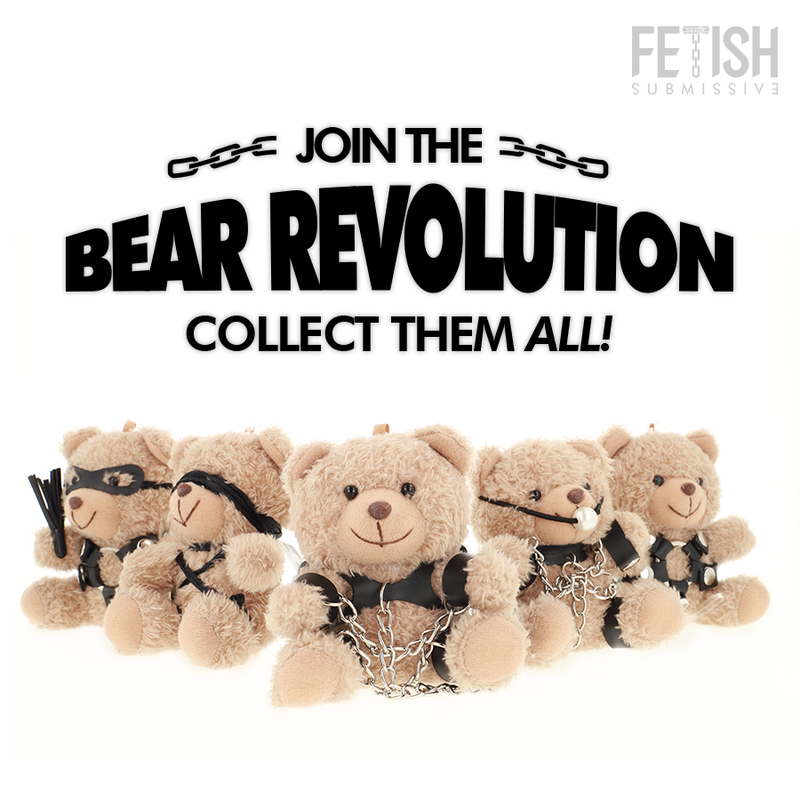 Visuel Bear Revolution Fetish Submissive alignant la collection d'oursons en peluche au look bondage cuir vegan, invitation a collectionner tous les porte-cles fetiches