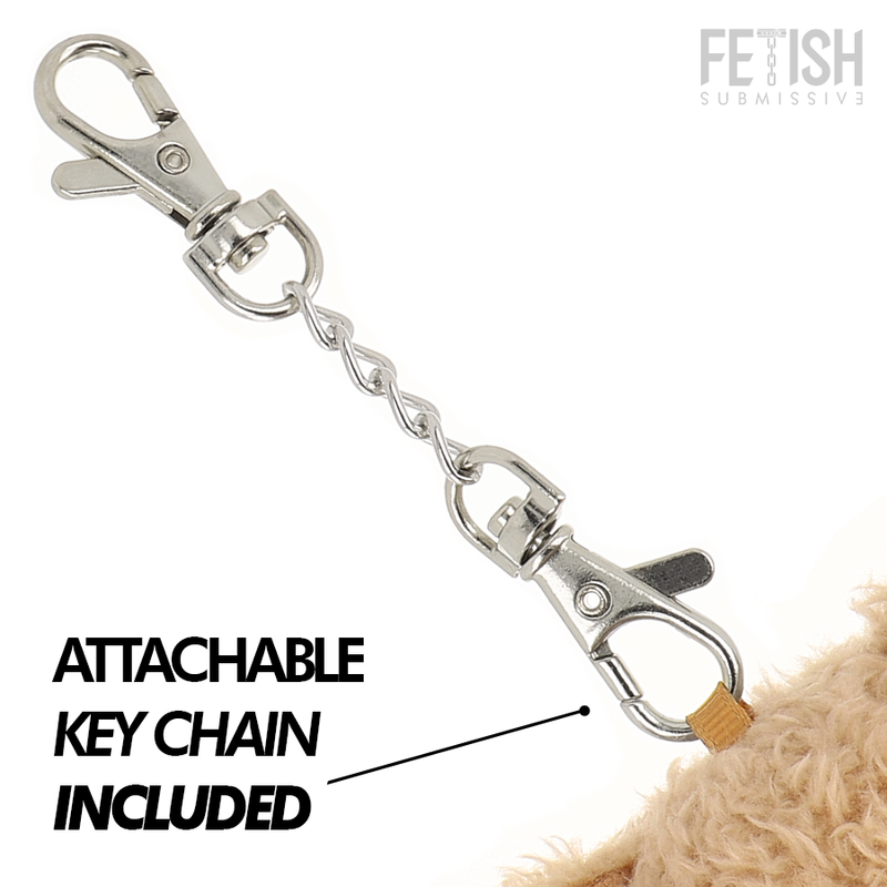 Mousqueton metal du porte-cles attachable inclus avec l'ours en peluche Ted Fetish Submissive, accroche pour suspendre la mascotte bondage en cuir vegan