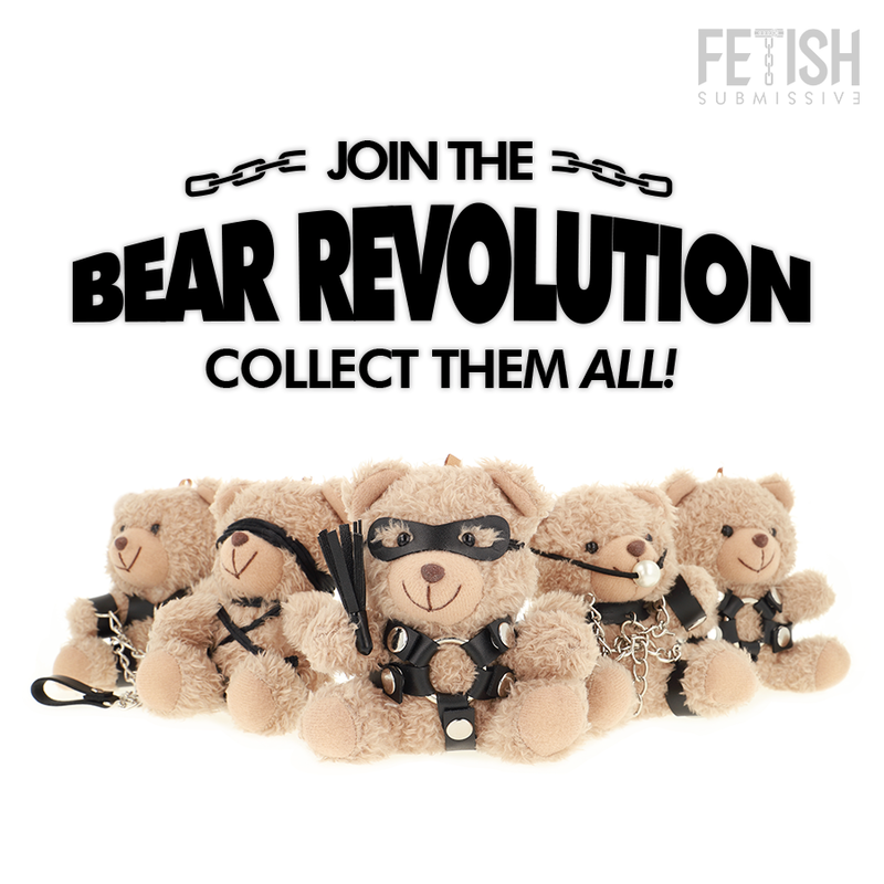 Visuel Bear Revolution Fetish Submissive presentant la collection d'oursons peluche au look bondage cuir, invitation a collectionner les porte-cles fetiches dont Ted