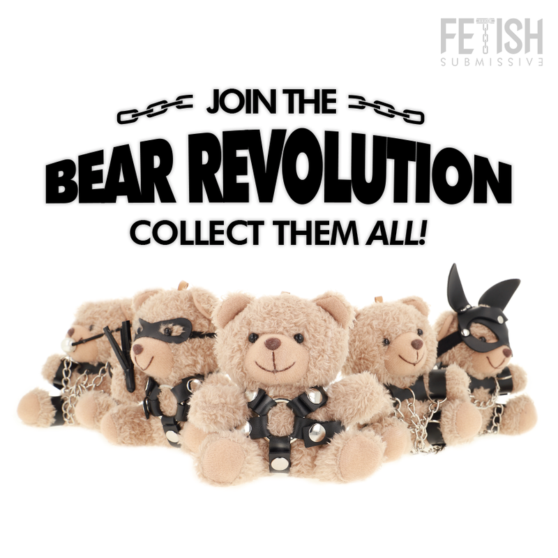 Visuel Bear Revolution Fetish Submissive presentant la collection d'oursons peluche au look bondage cuir, invitation a collectionner tous les porte-cles fetiches
